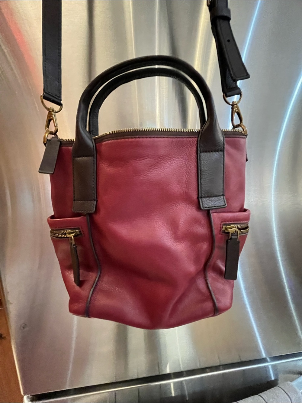 Fossil Emerson Burgundy, Brown Leather Shoulder Crossbody Bag EUC - Picture 3 of 16